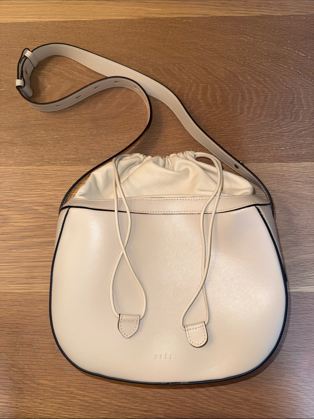 STEE Cream Drawstring Leather Crossbody Bag